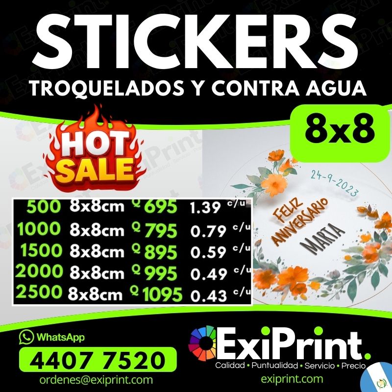 Oferta 500 Stickers 8x8 troquelados y contra agua